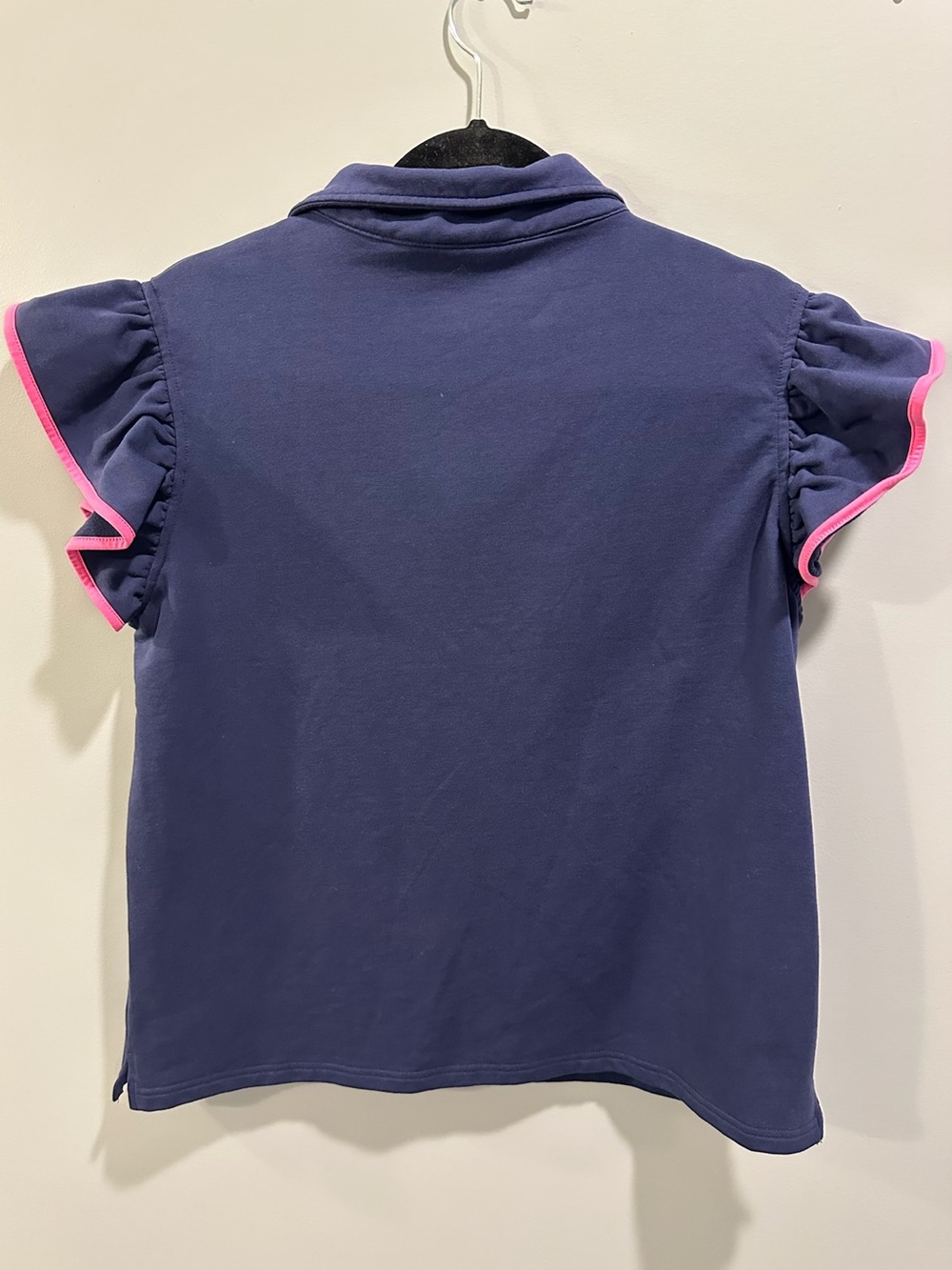 SSYS The Label Navy Blue Pink Piping Ruffle Sleeve Quarter-Zip Top Size M - Picture 2 of 4
